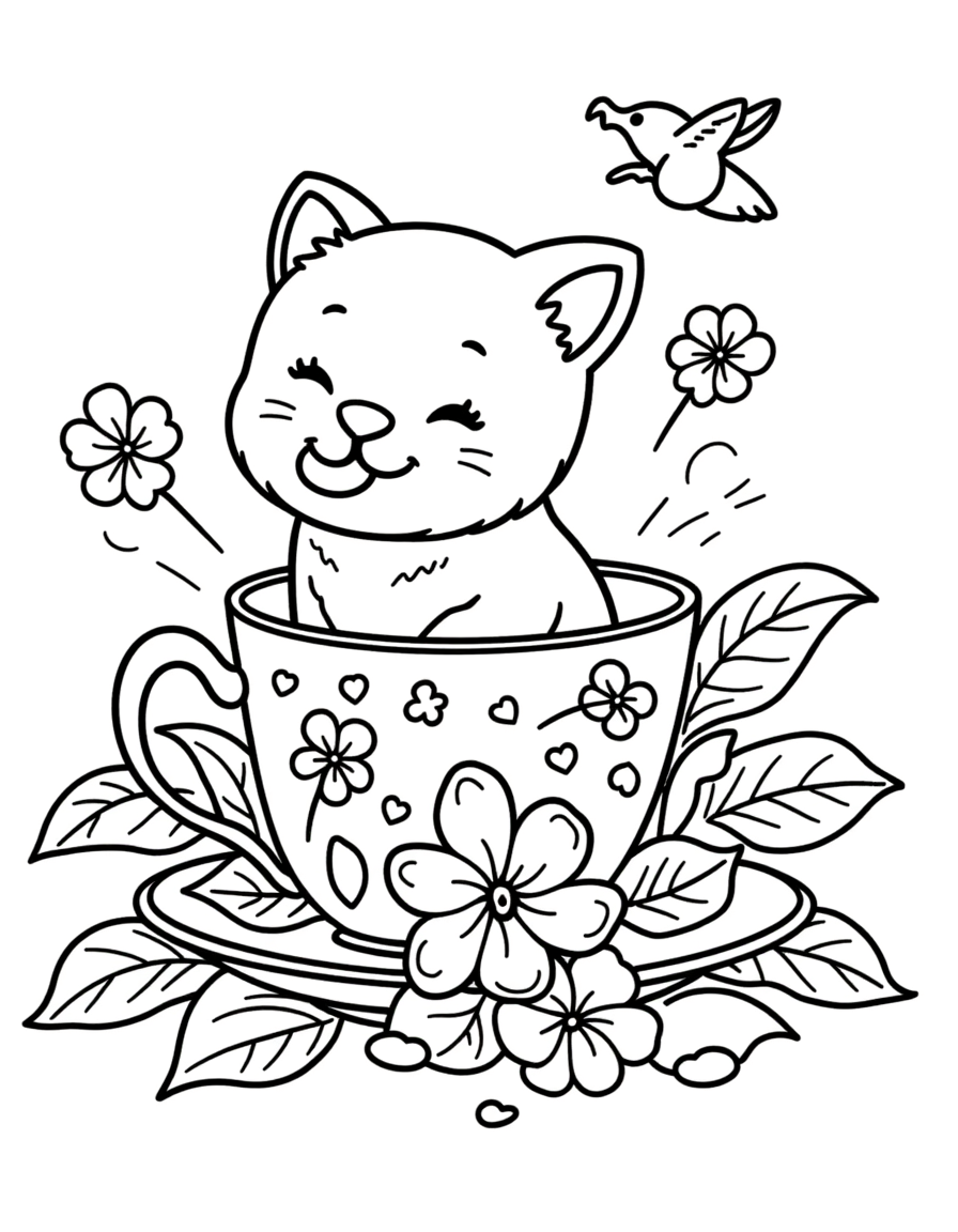 Cute Cup Kittens – Printable Coloring Book (PDF)