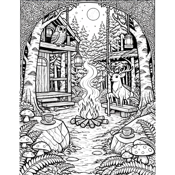Cozy Forest Moments – Bold & Easy Coloring Book (Printable PDF)