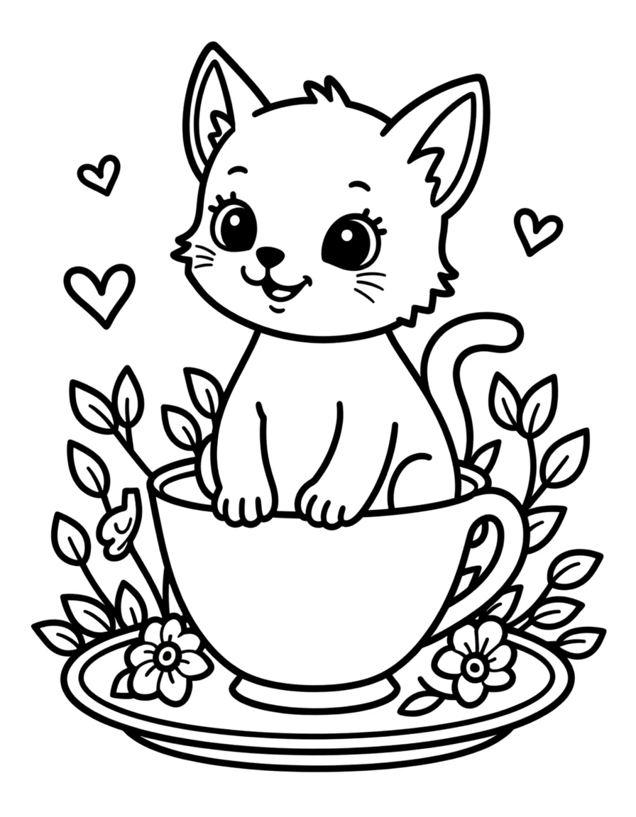 Cute Cup Kittens – Printable Coloring Book (PDF)