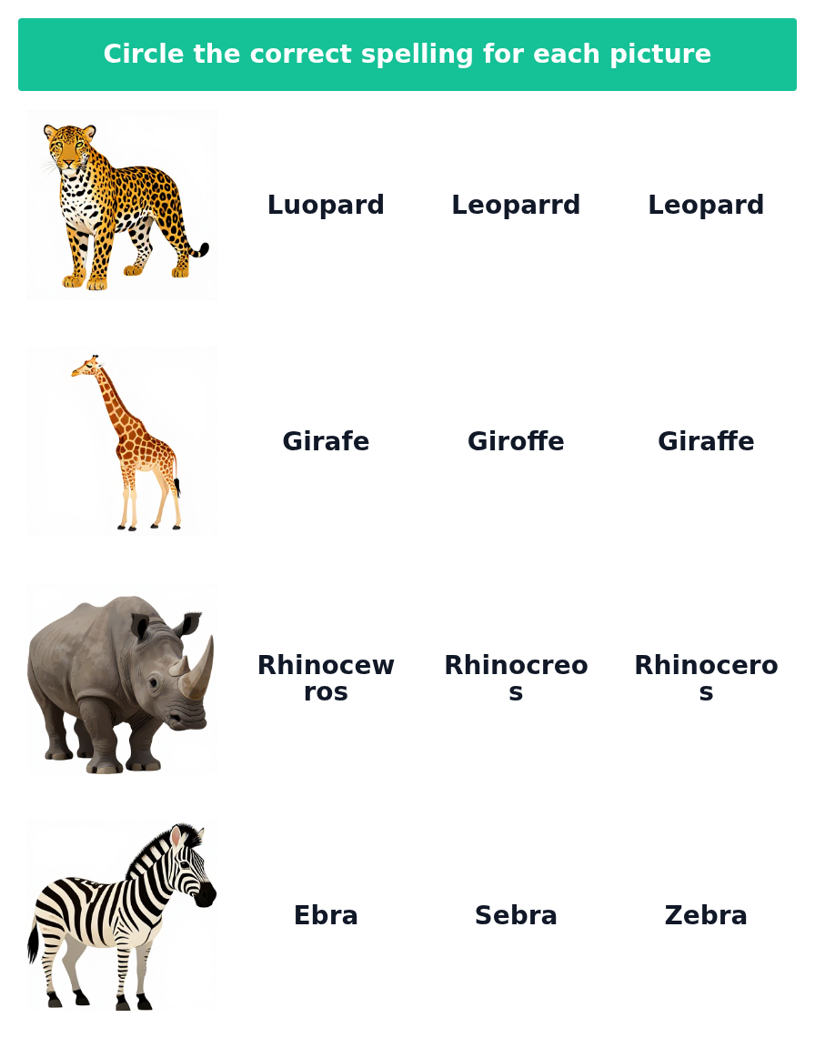 Animal Spelling Adventure for Kids (Ages 5–8)